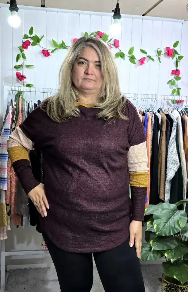 Sweater Cuello Redondo con Mangas Tricolor